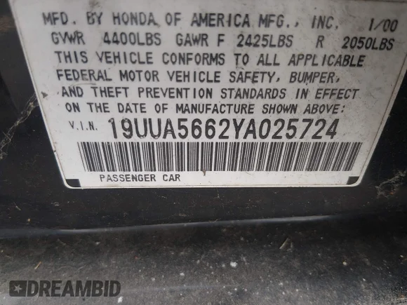 ✅ 2000 Acura TL • VIN: 19UUA5662YA025724 • Лот: 45513348. Опубліковано раніше на IAAI з пробігом 174 471 миль. Безкоштовний доступ до архіву аукціонних продажів зі США та докладний звіт про історію автомобіля на DreamBid. Зображення 9.