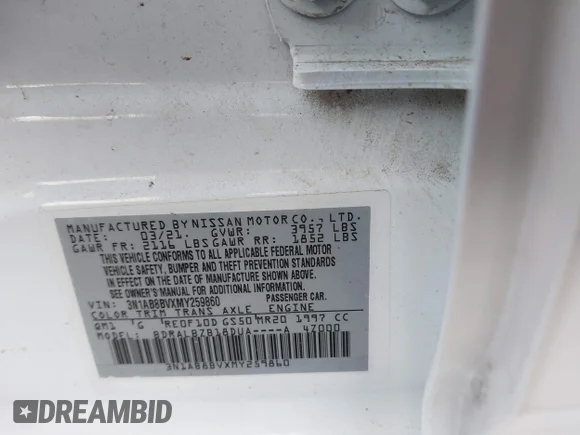 ✅ 2021 Nissan Sentra S • VIN: 3N1AB8BVXMY259860 • Lot: 43791611. Wystawiony na IAAI z przebiegiem 62 703 mil. Bezpłatny archiwum sprzedaży aukcyjnych z USA i szczegółowy raport historii pojazdu na DreamBid. Zdjęcie 9.