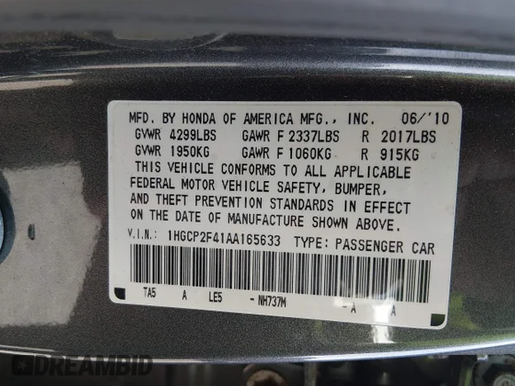 ✅ 2010 Honda Accord LX-P • VIN: 1HGCP2F41AA165633 • Lot: 45165756. Wystawiony na IAAI z przebiegiem 133 738 mil. Bezpłatny archiwum sprzedaży aukcyjnych z USA i szczegółowy raport historii pojazdu na DreamBid. Zdjęcie 9.