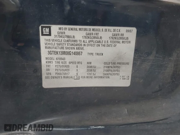✅ 2008 GMC Sierra 1500 SLE2 • VIN: 3GTEK13M08G140867 • Lot: 41452851. Wystawiony na IAAI z przebiegiem 249 967 mil. Bezpłatny archiwum sprzedaży aukcyjnych z USA i szczegółowy raport historii pojazdu na DreamBid. Zdjęcie 9.