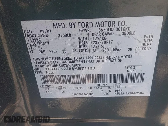 ✅ 2008 Ford F-150 XL • VIN: 1FTRF12268KB71183 • Лот: 45053237. Опубліковано раніше на IAAI з пробігом 110 884 миль. Безкоштовний доступ до архіву аукціонних продажів зі США та докладний звіт про історію автомобіля на DreamBid. Зображення 9.