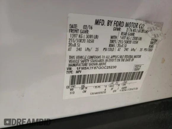 ✅ 2016 Ford Explorer Limited • VIN: 1FM5K7F87GGC25230 • Лот: 70513894. Опубліковано раніше на Copart з пробігом 105 570 миль. Безкоштовний доступ до архіву аукціонних продажів зі США та докладний звіт про історію автомобіля на DreamBid. Зображення 13.
