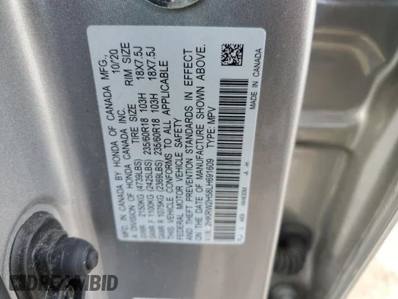 ✅ 2020 Honda CR-V EX • VIN: 2HKRW2H58LH691609 • Лот: 61588484. Опубликован ранее на Copart с пробегом 26 608 миль. Бесплатный доступ к архиву аукционных продаж из США и подробный отчёт об истории автомобиля на DreamBid. Изображение 13.