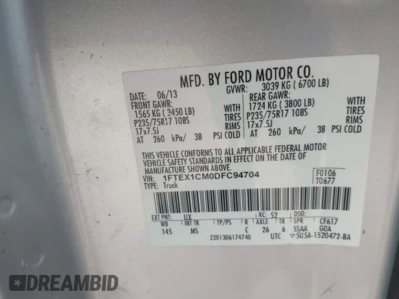 ✅ 2013 Ford F-150 XL • VIN: 1FTEX1CM0DFC94704 • Lot: 45648660. Wystawiony na IAAI z przebiegiem 244 391 mil. Bezpłatny archiwum sprzedaży aukcyjnych z USA i szczegółowy raport historii pojazdu na DreamBid. Zdjęcie 9.