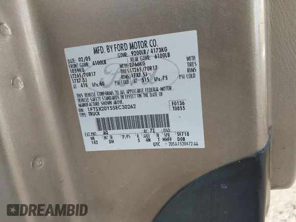 ✅ 2005 Ford F-250 XL • VIN: 1FTSX20Y55EC30262 • Лот: 43931475. Опубліковано раніше на IAAI з пробігом 178 997 миль. Безкоштовний доступ до архіву аукціонних продажів зі США та докладний звіт про історію автомобіля на DreamBid. Зображення 9.