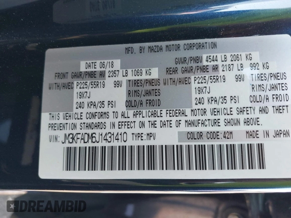 ✅ 2018 Mazda CX-5 Grand Touring • VIN: JM3KFADM6J1431410 • Lot: 44335784. Wystawiony na IAAI z przebiegiem 113 890 mil. Bezpłatny archiwum sprzedaży aukcyjnych z USA i szczegółowy raport historii pojazdu na DreamBid. Zdjęcie 9.