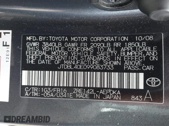 ✅ 2009 Toyota Corolla LE • VIN: JTDBL40E099083733 • Лот: 45130104. Опубликован ранее на IAAI с пробегом 194 186 миль. Бесплатный доступ к архиву аукционных продаж из США и подробный отчёт об истории автомобиля на DreamBid. Изображение 9.
