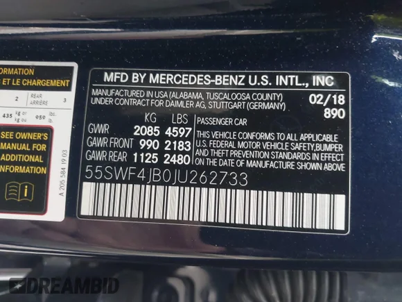 ✅ 2018 Mercedes-Benz C 300 • VIN: 55SWF4JB0JU262733 • Lot: 43982808. Listed on IAAI with Not provided. Free auction sales archive from the USA and detailed vehicle history report at DreamBid. Image 9.
