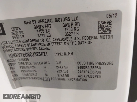 ✅ 2012 GMC Acadia Denali • VIN: 1GKKVTED8CJ325621 • Lot: 43786403. Wystawiony na IAAI z przebiegiem Nie podano. Bezpłatny archiwum sprzedaży aukcyjnych z USA i szczegółowy raport historii pojazdu na DreamBid. Zdjęcie 9.