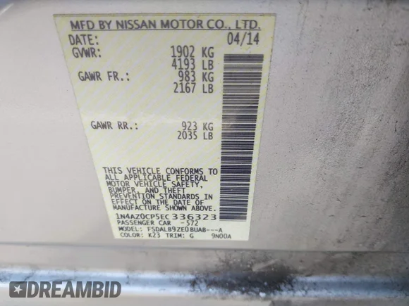 ✅ 2014 Nissan LEAF S • VIN: 1N4AZ0CP5EC336323 • Lot: 44185127. Listed on IAAI with 107,307 mi. Free auction sales archive from the USA and detailed vehicle history report at DreamBid. Image 9.