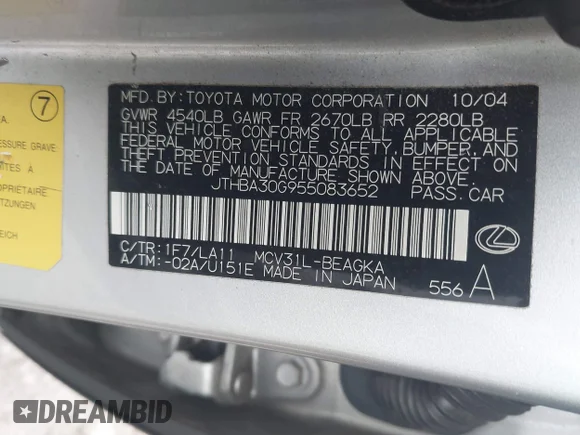 ✅ 2005 Lexus ES 350 • VIN: JTHBA30G955083652 • Лот: 44400357. Опубліковано раніше на IAAI з пробігом 161 170 миль. Безкоштовний доступ до архіву аукціонних продажів зі США та докладний звіт про історію автомобіля на DreamBid. Зображення 9.