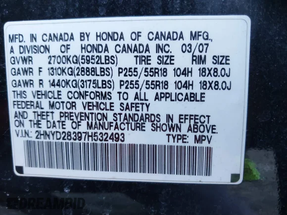 ✅ 2007 Acura MDX Technology • VIN: 2HNYD28397H532493 • Lot: 44312310. Wystawiony na IAAI z przebiegiem 187 698 mil. Bezpłatny archiwum sprzedaży aukcyjnych z USA i szczegółowy raport historii pojazdu na DreamBid. Zdjęcie 9.