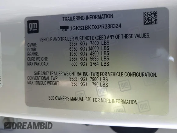 ✅ 2023 GMC Yukon SLT • VIN: 1GKS1BKDXPR338324 • Lot: 43595291. Wystawiony na IAAI z przebiegiem 64 988 mil. Bezpłatny archiwum sprzedaży aukcyjnych z USA i szczegółowy raport historii pojazdu na DreamBid. Zdjęcie 9.