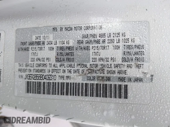 ✅ 2011 Mazda CX-7 i Sport • VIN: JM3ER2B56B0409310 • Lot: 41548893. Listed on IAAI with 179,524 mi. Free auction sales archive from the USA and detailed vehicle history report at DreamBid. Image 9.