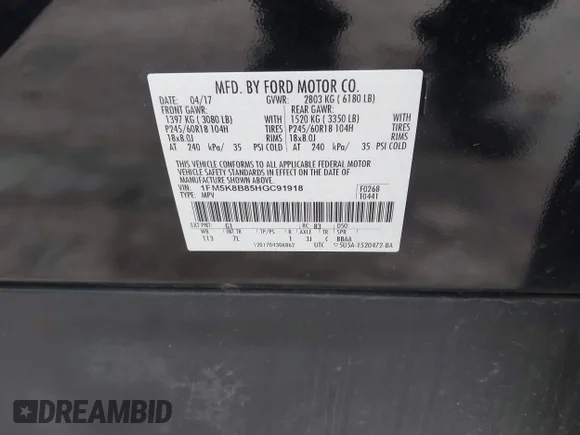 ✅ 2017 Ford Explorer • VIN: 1FM5K8B85HGC91918 • Лот: 44951501. Опубліковано раніше на IAAI з пробігом 68 721 миль. Безкоштовний доступ до архіву аукціонних продажів зі США та докладний звіт про історію автомобіля на DreamBid. Зображення 9.