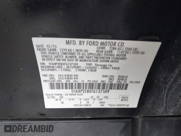 ✅ 2015 Ford Taurus SEL • VIN: 1FAHP2E8XFG137509 • Lot: 44538188. Wystawiony na IAAI z przebiegiem 121 525 mil. Bezpłatny archiwum sprzedaży aukcyjnych z USA i szczegółowy raport historii pojazdu na DreamBid. Zdjęcie 9.