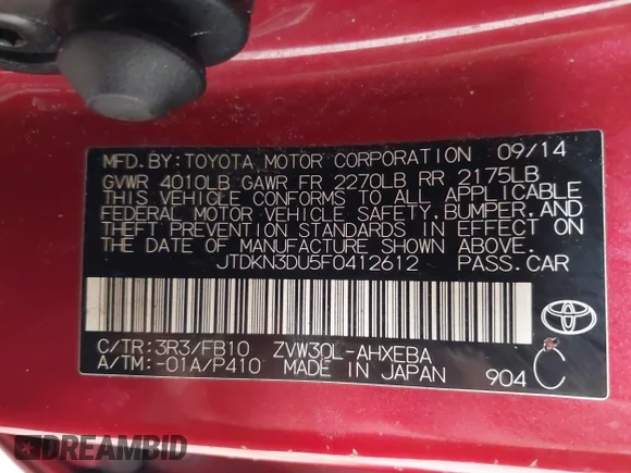 ✅ 2015 Toyota Prius Four • VIN: JTDKN3DU5F0412612 • Lot: 43821329. Wystawiony na IAAI z przebiegiem Nie podano. Bezpłatny archiwum sprzedaży aukcyjnych z USA i szczegółowy raport historii pojazdu na DreamBid. Zdjęcie 9.