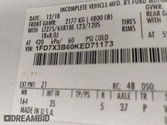 ✅ 2019 Ford F-350 XL • VIN: 1FD7X3B60KED71173 • Lot: 45413903. Listed on IAAI with 259,636 mi. Free auction sales archive from the USA and detailed vehicle history report at DreamBid. Image 9.