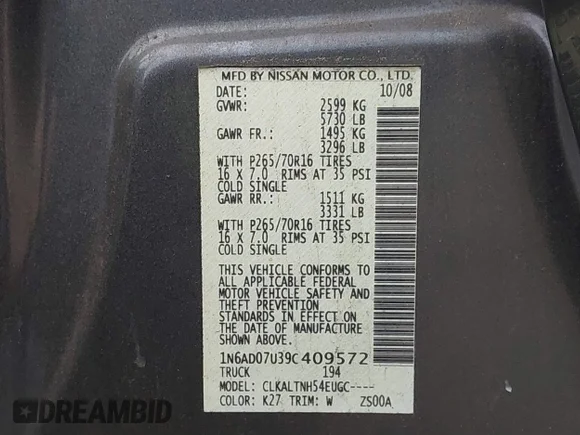 ✅ 2009 Nissan Frontier LE • VIN: 1N6AD07U39C409572 • Lot: 42934707. Wystawiony na IAAI z przebiegiem 174 685 mil. Bezpłatny archiwum sprzedaży aukcyjnych z USA i szczegółowy raport historii pojazdu na DreamBid. Zdjęcie 9.