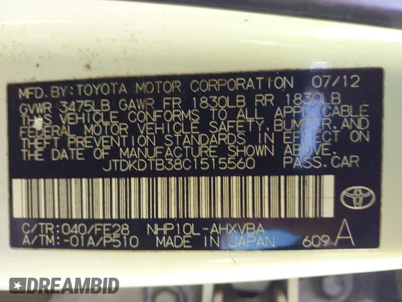 ✅ 2012 Toyota Prius Three • VIN: JTDKDTB38C1515560 • Lot: 43911172. Wystawiony na IAAI z przebiegiem 295 685 mil. Bezpłatny archiwum sprzedaży aukcyjnych z USA i szczegółowy raport historii pojazdu na DreamBid. Zdjęcie 9.