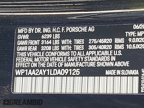 ✅ 2020 Porsche Cayenne • VIN: WP1AA2AY1LDA09125 • Lot: 42663260. Wystawiony na IAAI z przebiegiem 53 100 mil. Bezpłatny archiwum sprzedaży aukcyjnych z USA i szczegółowy raport historii pojazdu na DreamBid. Zdjęcie 9.