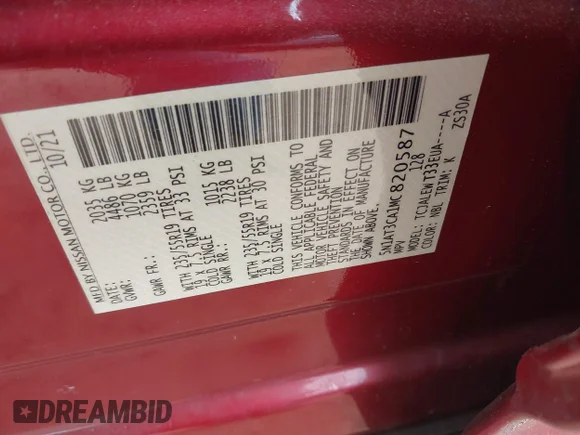 ✅ 2021 Nissan Rogue SL • VIN: 5N1AT3CA1MC820587 • Lot: 44705491. Wystawiony na IAAI z przebiegiem 73 421 mil. Bezpłatny archiwum sprzedaży aukcyjnych z USA i szczegółowy raport historii pojazdu na DreamBid. Zdjęcie 9.