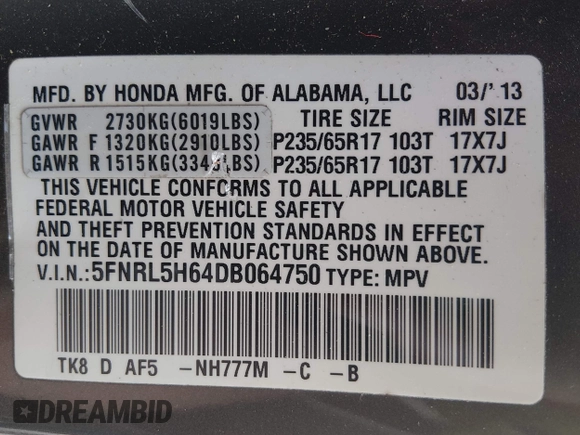 ✅ 2013 Honda Odyssey EX-L • VIN: 5FNRL5H64DB064750 • Lot: 45047870. Wystawiony na IAAI z przebiegiem 102 858 mil. Bezpłatny archiwum sprzedaży aukcyjnych z USA i szczegółowy raport historii pojazdu na DreamBid. Zdjęcie 9.