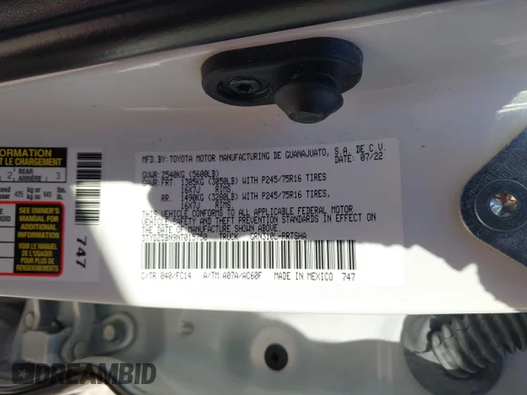 ✅ 2022 Toyota Tacoma SR5 • VIN: 3TYDZ5BN9NT015750 • Lot: 43517469. Wystawiony na IAAI z przebiegiem 56 084 mil. Bezpłatny archiwum sprzedaży aukcyjnych z USA i szczegółowy raport historii pojazdu na DreamBid. Zdjęcie 9.