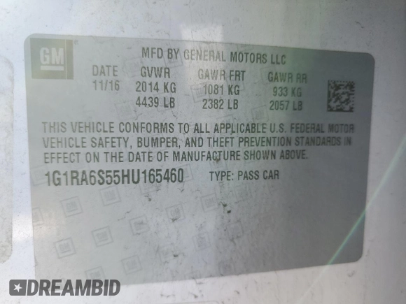 ✅ 2017 Chevrolet Volt LT • VIN: 1G1RA6S55HU165460 • Лот: 37717343. Опубліковано раніше на Copart з пробігом 62 832 миль. Безкоштовний доступ до архіву аукціонних продажів зі США та докладний звіт про історію автомобіля на DreamBid. Зображення 12.
