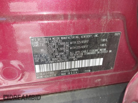 ✅ 2021 Toyota RAV4 Hybrid XLE • VIN: 4T3RWRFV3MU044363 • Lot: 44205107. Wystawiony na IAAI z przebiegiem 64 587 mil. Bezpłatny archiwum sprzedaży aukcyjnych z USA i szczegółowy raport historii pojazdu na DreamBid. Zdjęcie 9.