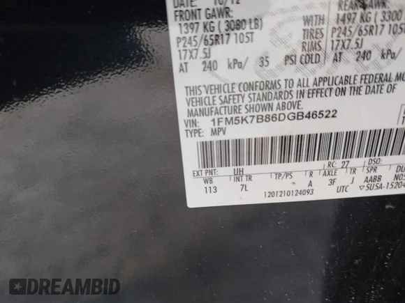 ✅ 2013 Ford Explorer • VIN: 1FM5K7B86DGB46522 • Лот: 45458391. Опубликован ранее на IAAI с пробегом 157 766 миль. Бесплатный доступ к архиву аукционных продаж из США и подробный отчёт об истории автомобиля на DreamBid. Изображение 9.