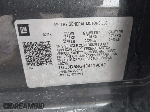 ✅ 2018 Chevrolet Sonic LT • VIN: 1G1JD5SG4J4119642 • Лот: 45012995. Опубліковано раніше на IAAI з пробігом 42 517 миль. Безкоштовний доступ до архіву аукціонних продажів зі США та докладний звіт про історію автомобіля на DreamBid. Зображення 9.