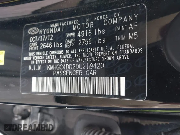 ✅ 2013 Hyundai Genesis 3.8L • VIN: KMHGC4DD2DU219420 • Lot: 41836065. Wystawiony na IAAI z przebiegiem 72 446 mil. Bezpłatny archiwum sprzedaży aukcyjnych z USA i szczegółowy raport historii pojazdu na DreamBid. Zdjęcie 9.
