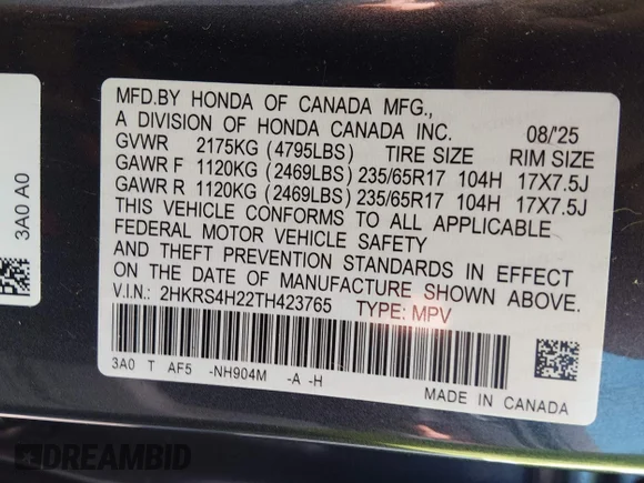 ✅ 2026 Honda CR-V LX • VIN: 2HKRS4H22TH423765 • Лот: 45181889. Опубліковано раніше на IAAI з пробігом 5 371 миль. Безкоштовний доступ до архіву аукціонних продажів зі США та докладний звіт про історію автомобіля на DreamBid. Зображення 9.