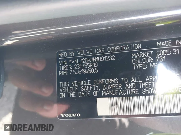 ✅ 2022 Volvo XC60 Momentum • VIN: YV4L12DK1N1091232 • Lot: 43455907. Wystawiony na IAAI z przebiegiem 69 363 mil. Bezpłatny archiwum sprzedaży aukcyjnych z USA i szczegółowy raport historii pojazdu na DreamBid. Zdjęcie 9.