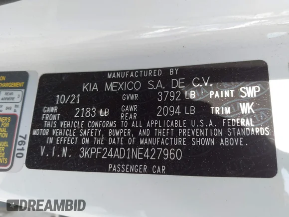 ✅ 2022 Kia Forte LXS • VIN: 3KPF24AD1NE427960 • Lot: 45325098. Wystawiony na IAAI z przebiegiem 45 947 mil. Bezpłatny archiwum sprzedaży aukcyjnych z USA i szczegółowy raport historii pojazdu na DreamBid. Zdjęcie 9.