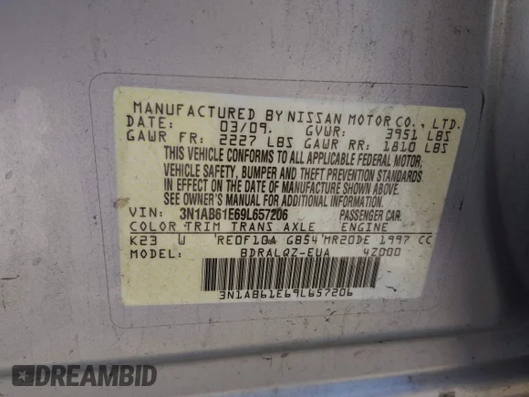 ✅ 2009 Nissan Sentra FE+ • VIN: 3N1AB61E69L657206 • Lot: 45286971. Wystawiony na IAAI z przebiegiem Nie podano. Bezpłatny archiwum sprzedaży aukcyjnych z USA i szczegółowy raport historii pojazdu na DreamBid. Zdjęcie 9.