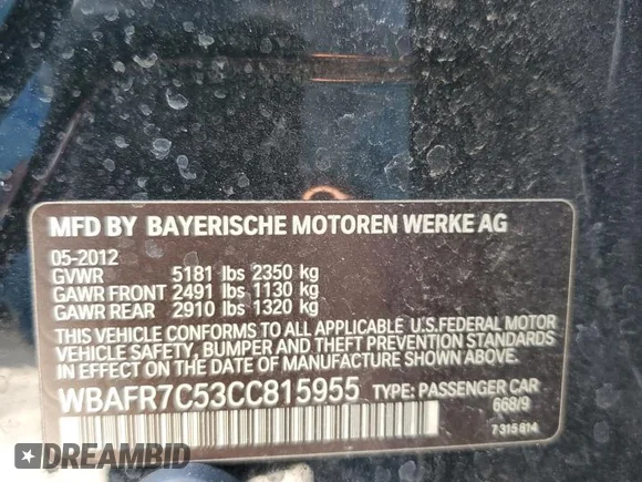 ✅ 2012 BMW 5 Series 535i • VIN: WBAFR7C53CC815955 • Лот: 78178604. Опубліковано раніше на Copart з пробігом 148 197 миль. Безкоштовний доступ до архіву аукціонних продажів зі США та докладний звіт про історію автомобіля на DreamBid. Зображення 13.