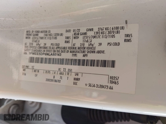 ✅ 2022 Ford Bronco Wildtrak • VIN: 1FMEE5DP6NLA80143 • Lot: 44105123. Wystawiony na IAAI z przebiegiem 106 533 mil. Bezpłatny archiwum sprzedaży aukcyjnych z USA i szczegółowy raport historii pojazdu na DreamBid. Zdjęcie 9.