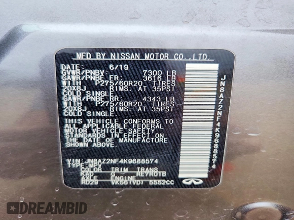 ✅ 2019 Infiniti QX80 Luxe • VIN: JN8AZ2NF4K9688574 • Lot: 78887725. Wystawiony na Copart z przebiegiem 147 099 mil. Bezpłatny archiwum sprzedaży aukcyjnych z USA i szczegółowy raport historii pojazdu na DreamBid. Zdjęcie 13.