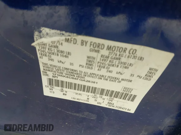 ✅ 2015 Ford Explorer XLT • VIN: 1FM5K8D88FGA28381 • Lot: 45235218. Wystawiony na IAAI z przebiegiem 217 862 mil. Bezpłatny archiwum sprzedaży aukcyjnych z USA i szczegółowy raport historii pojazdu na DreamBid. Zdjęcie 9.