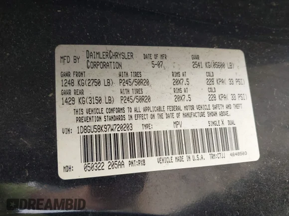 ✅ 2007 Dodge Nitro SLT • VIN: 1D8GU58K97W720203 • Lot: 45025509. Listed on IAAI with 143,116 mi. Free auction sales archive from the USA and detailed vehicle history report at DreamBid. Image 9.