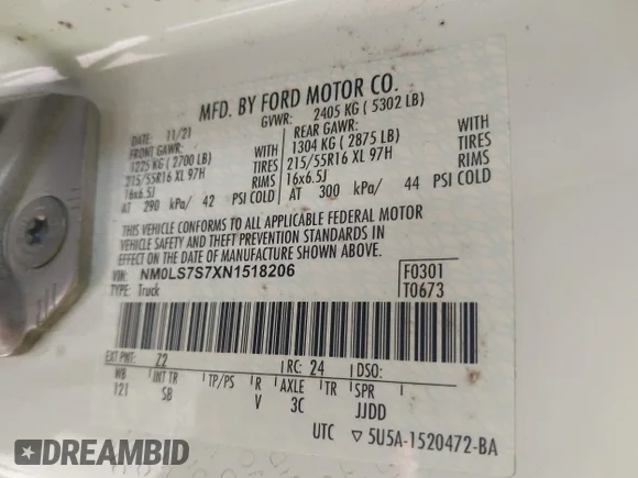 ✅ 2022 Ford Transit Connect XL • VIN: NM0LS7S7XN1518206 • Lot: 42107246. Listed on IAAI with 64,311 mi. Free auction sales archive from the USA and detailed vehicle history report at DreamBid. Image 9.