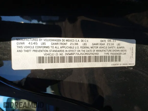 ✅ 2012 Volkswagen Jetta SE • VIN: 3VWBP7AJ5CM029240 • Lot: 44174182. Wystawiony na IAAI z przebiegiem 93 197 mil. Bezpłatny archiwum sprzedaży aukcyjnych z USA i szczegółowy raport historii pojazdu na DreamBid. Zdjęcie 9.