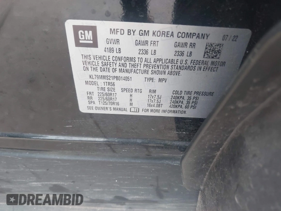 ✅ 2023 Chevrolet TrailBlazer LS • VIN: KL79MMS21PB014051 • Lot: 43992822. Wystawiony na IAAI z przebiegiem 66 260 mil. Bezpłatny archiwum sprzedaży aukcyjnych z USA i szczegółowy raport historii pojazdu na DreamBid. Zdjęcie 9.