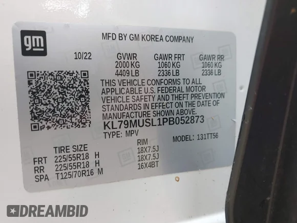 ✅ 2023 Chevrolet TrailBlazer RS • VIN: KL79MUSL1PB052873 • Lot: 42692999. Listed on IAAI with 170,941 mi. Free auction sales archive from the USA and detailed vehicle history report at DreamBid. Image 9.