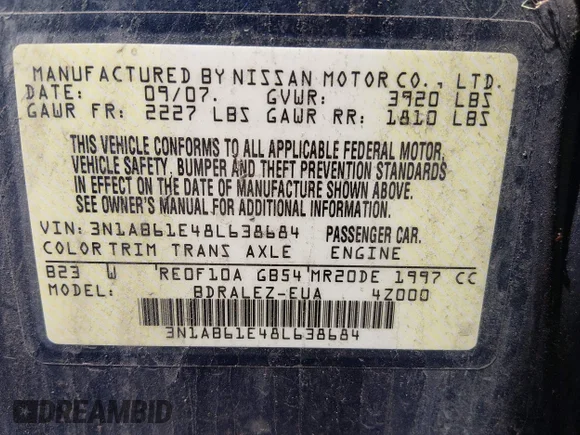 ✅ 2008 Nissan Sentra S • VIN: 3N1AB61E48L638684 • Lot: 44883801. Wystawiony na IAAI z przebiegiem 87 793 mil. Bezpłatny archiwum sprzedaży aukcyjnych z USA i szczegółowy raport historii pojazdu na DreamBid. Zdjęcie 9.