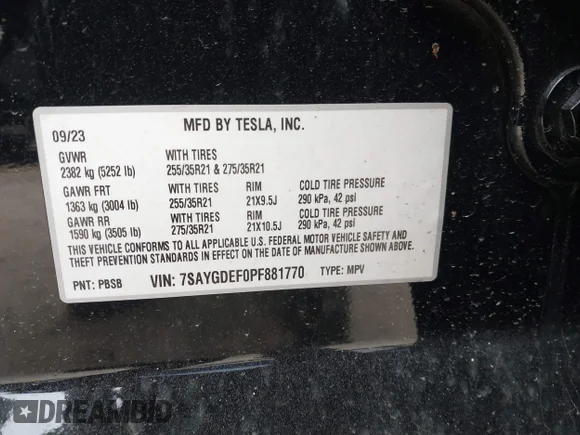 ✅ 2023 Tesla Model Y Performance • VIN: 7SAYGDEF0PF881770 • Lot: 44620746. Wystawiony na IAAI z przebiegiem 45 802 mil. Bezpłatny archiwum sprzedaży aukcyjnych z USA i szczegółowy raport historii pojazdu na DreamBid. Zdjęcie 9.