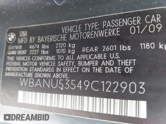 ✅ 2009 BMW 5 Series 528i • VIN: WBANU53549C122903 • Лот: 45454488. Опубликован ранее на IAAI с пробегом 143 547 миль. Бесплатный доступ к архиву аукционных продаж из США и подробный отчёт об истории автомобиля на DreamBid. Изображение 9.