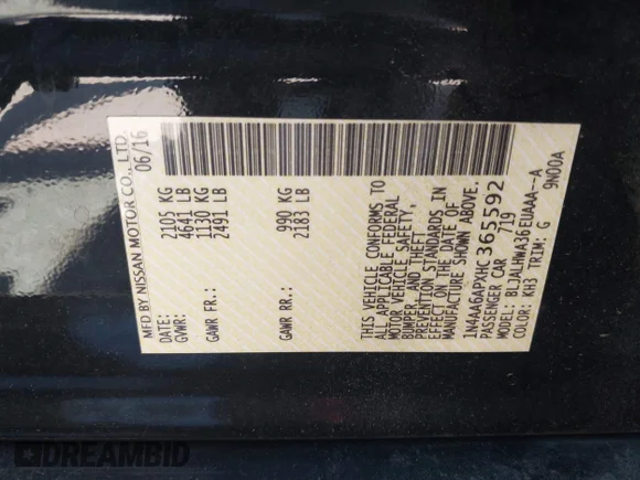 ✅ 2017 Nissan Maxima SV • VIN: 1N4AA6APXHC365592 • Lot: 45282319. Listed on IAAI with 116,635 mi. Free auction sales archive from the USA and detailed vehicle history report at DreamBid. Image 9.